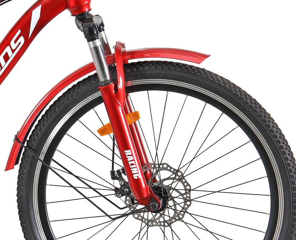suspension fork and disc brake with aluminium rim and painted mudguard